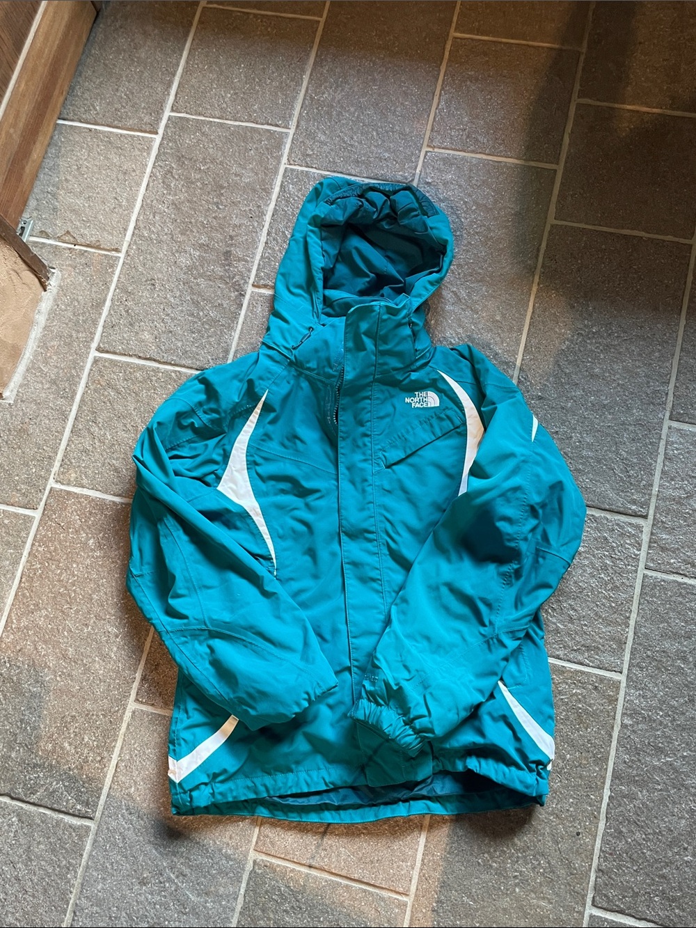 The North Face Teal Hooded Ski Jacket with White Accents